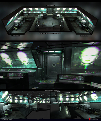 Concept art of Delamain Control Room from the video game Cyberpunk 2077 by Marcin Tomalak