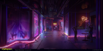 Concept art of Dollhouse El Coyote Cojo from the video game Cyberpunk 2077 by Bogna Gawrońska
