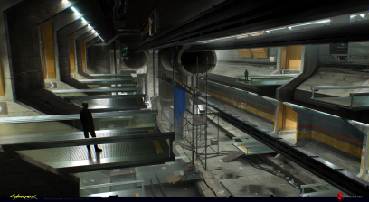 Concept art of Metrostation from the video game Cyberpunk 2077 by Michal Lisowski