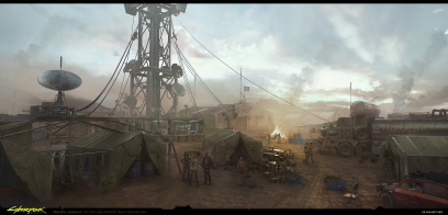 Concept art of Nomad Camp from the video game Cyberpunk 2077 by Marthe Jonkers