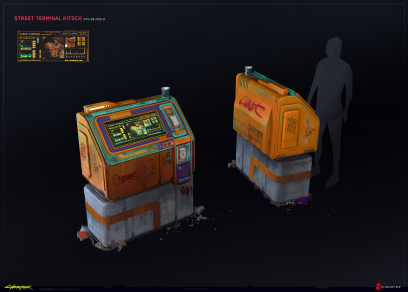 Concept art of Street Terminals from the video game Cyberpunk 2077 by Maciej Rebisz