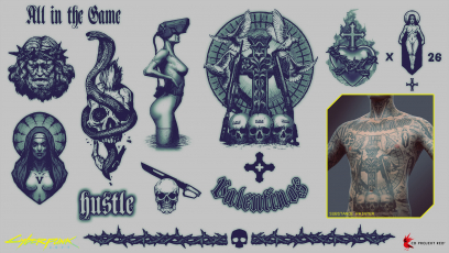 Concept art of Tattoos from the video game Cyberpunk 2077 by Waldek Kamiński