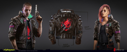 Concept art of V Jacket from the video game Cyberpunk 2077 by Lea Leonowicz