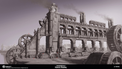 Concept art of Aquaduct from the video game Immortals Fenyx Rising by Jing Cherng Wong