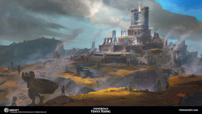 Concept art of Hephaistos Region from the video game Immortals Fenyx Rising by Fernanders Sam