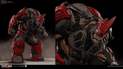 Concept art of Rhino Harness from the video game Spider Man Miles Morales by John Staub