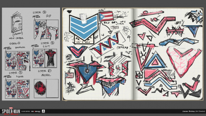 Concept art of Miles's Notebook from the video game Spider Man Miles Morales