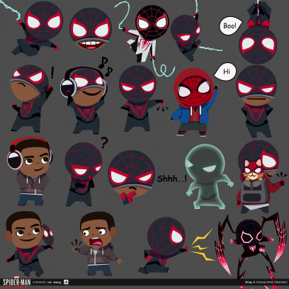 Concept art of Photo Mode Emojis from the video game Spider Man Miles Morales by Sing Ji