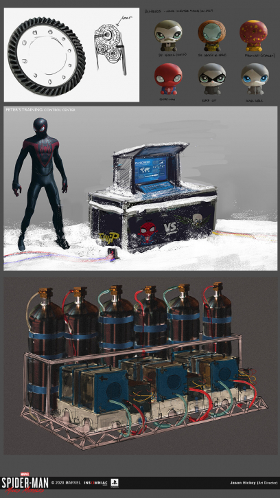 Concept art of Prop Sketches from the video game Spider Man Miles Morales
