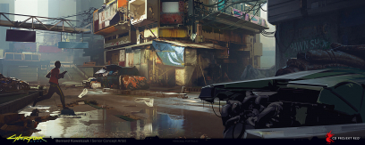 Concept art of Pacifica from the video game Cyberpunk 2077 Additions 02 by Bernard Kowalczuk