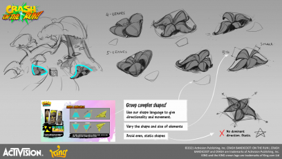 Concept art of Turtle Woods Leaves Shapes from the video game Crash Bandicoot On The Run by Nana Li