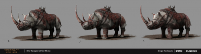 Concept art of War Ravaged White Rhino from the video game Conan Exiles by Diogo Rodrigues
