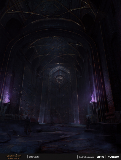 Concept art of Elder Vaults from the video game Conan Exiles by Bartosz Tchorzewski