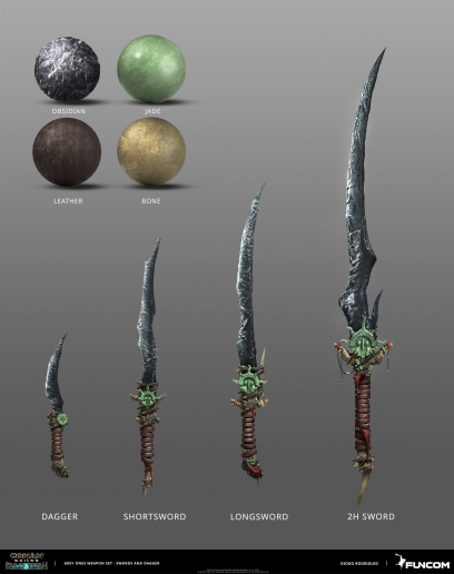 Concept art of Grey Ones Swords And Dagger from the video game Conan Exiles by Diogo Rodrigues