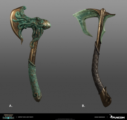 Concept art of Menagerie Two-Handed Axe from the video game Conan Exiles by Diogo Rodrigues