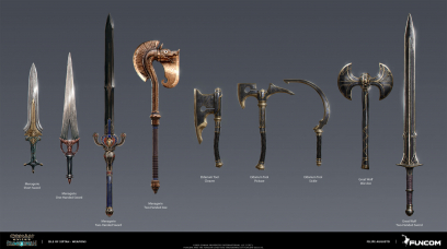 Concept art of Some Isle Of Siptah Weapons from the video game Conan Exiles by Filipe Augusto