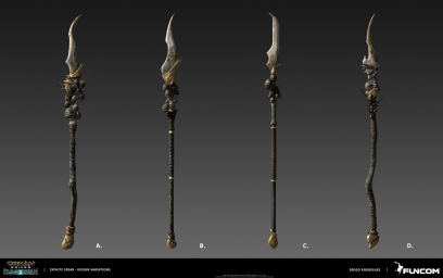 Concept art of Zathite Spear Design Exploration from the video game Conan Exiles by Diogo Rodrigues