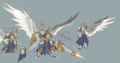 Concept art of Angel Lancer from the video game Darksiders Genesis by Baldi Konijn