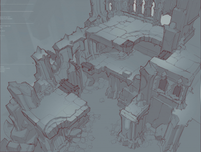Concept art of Hell Ruins from the video game Darksiders Genesis by Baldi Konijn