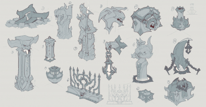 Concept art of Demon Props from the video game Darksiders Genesis by Baldi Konijn
