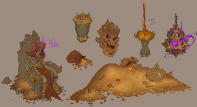 Concept art of Mammon's Treasure Props from the video game Darksiders Genesis by Baldi Konijn