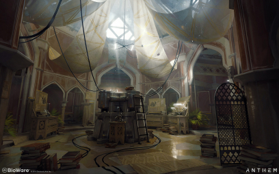 Concept art of Matthias S Lab from the video game Anthem by Ken Fairclough