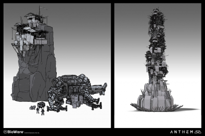 Concept art of Scar Camp Exploration from the video game Anthem by Steve Klit