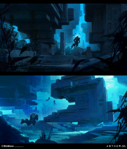 Concept art of Underwater Ruins from the video game Anthem by Steve Klit