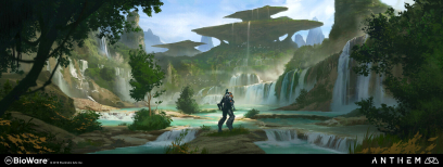 Concept art of Waterfalls Region from the video game Anthem by Steve Klit