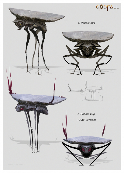 Concept art of Earth Realm Pebble Bug from the video game Godfall by Raphaëlle Deslandes