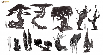Concept art of Fire Island Plants from the video game Godfall by Raphaëlle Deslandes