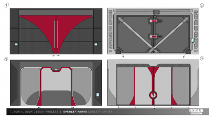 Concept art of Turorial Door Design Process from the video game Rogue Company by Spencer Parke