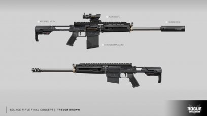Concept art of Solace Rifle from the video game Rogue Company by Trevor Brown