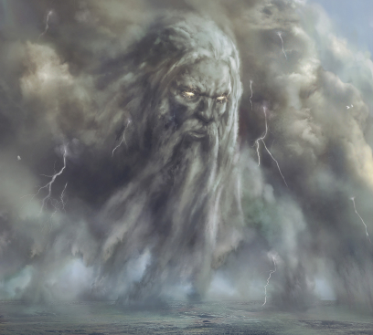 Concept art of Zeus from the video game God Of War by Yefim Kligerman