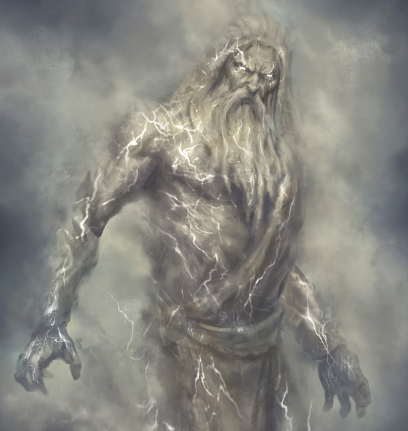 Concept art of Zeus from the video game God Of War by Yefim Kligerman