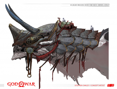 Concept art of Baldurs Dragon from the video game God Of War by Stephen Oakley