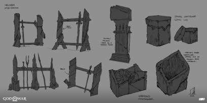 Concept art of Helheim Dock from the video game God Of War by Jin Kim