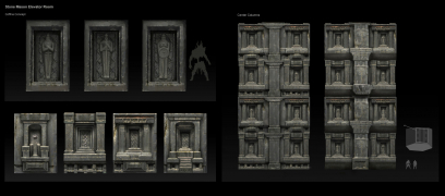 Concept art of Stone Mason Elevator from the video game God Of War by Jin Kim