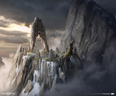 Concept art of The Mountain's Summit from the video game God Of War by Mark Castanon