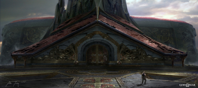 Concept art of Tyr Temple Entrance from the video game God Of War by Abe Taraky