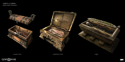 Concept art of Chests from the video game God Of War by Jin Kim