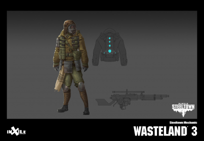 Concept art of Steeltown Mechanic from the video game Wasteland 3 by Dan Glasl