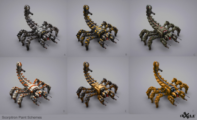 Concept art of Scorpitron Paint Schemes from the video game Wasteland 3 by Tj Frame