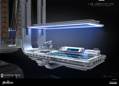 Concept art of Lab Workstation from the video game Marvel's Avengers by Gustavo Henrique Mendonca
