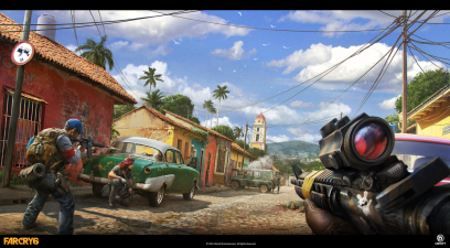 Concept art of Street Gunfight from the video game Far Cry 6 by Vitalii Smyk