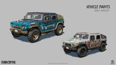 Concept art of Vehicle Paints from the video game Far Cry 6 by Ying Ding