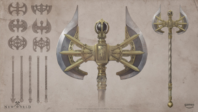 Concept art of Royal Court Axe from the video game New World by Adam Richards