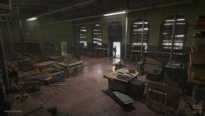 Concept art of School Woodshop from the video game Back 4 Blood by Sergio Castaneda