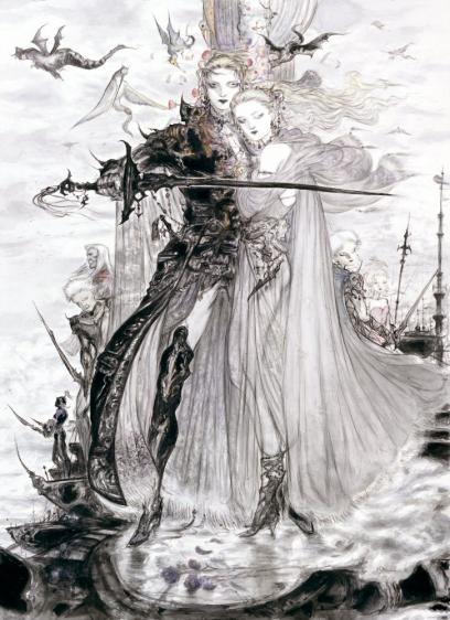 Cover concept art from Final Fantasy V by Yoshitaka Amano