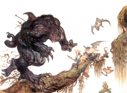 Battle On The Summit concept art from Final Fantasy IX by Yoshitaka Amano